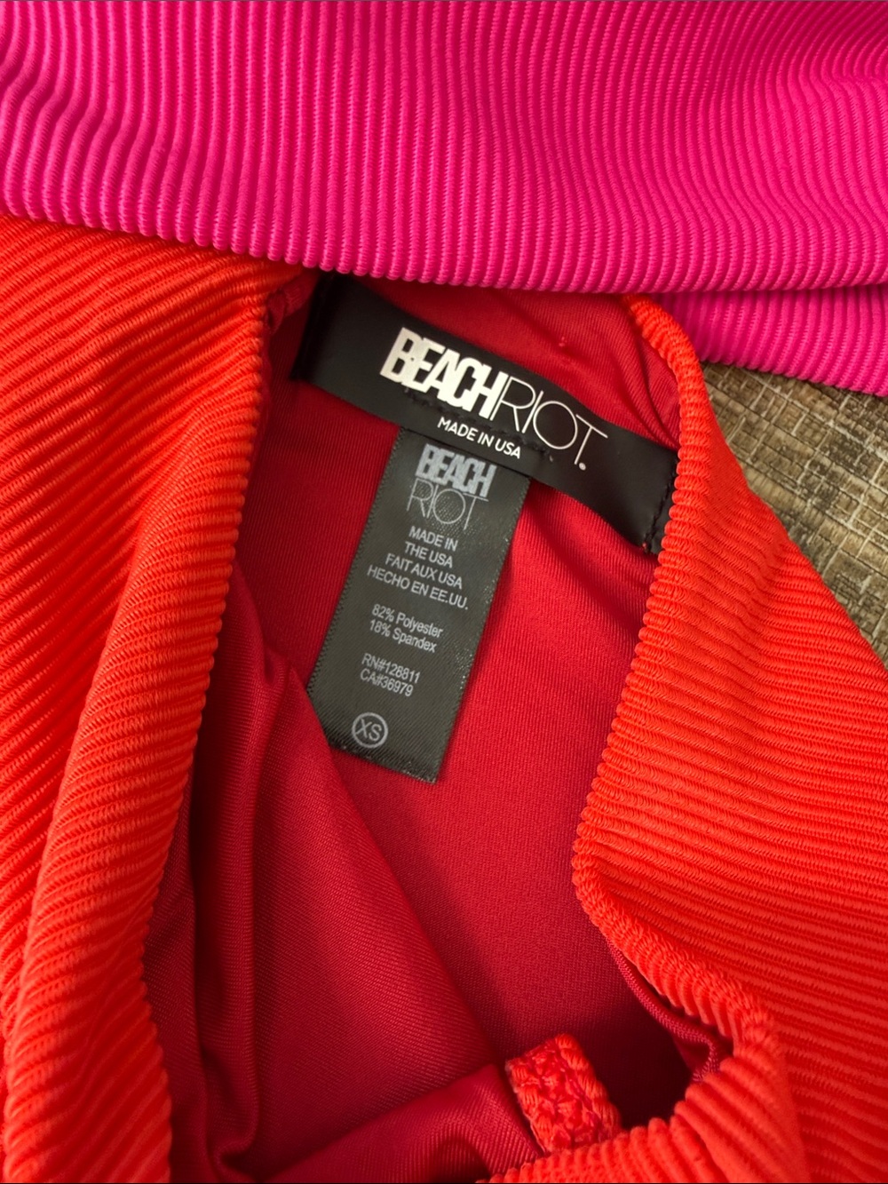 Beach Riot Black, Red & Pink Colorblock One-Shoulder Ribbed Swimsuit | XS - Picture 3 of 3